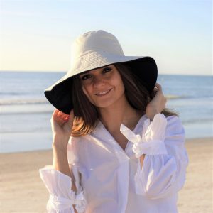 Women Bucket Hat, Reversible Bucket Hat for Women, Wide Brim Floppy Hat, 4 Seasons Sunshade Everyday Brimmed Hat in Beige & Black
