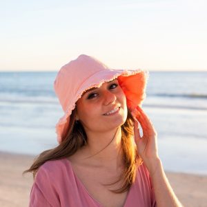 Pink Bucket Hat Women Cute Wide Brim Floppy Sun Protection Summer Frayed Sun Hats Canvas 100% Washed Cotton Sunhat Best