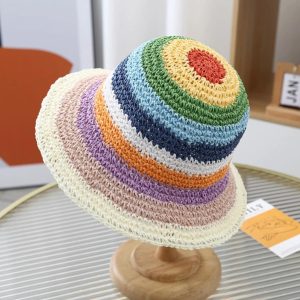 Rainbow Straw Bucket Hat