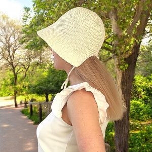 Wide Brim Spring Summer Breathable Cotton Straw Bonnet with UV Protection Treated, Bucket Hat with Ties, Stylish Summer Hat