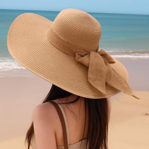 Wide Brim Straw Sun Hat | Big Bowknot, Foldable Beach Cap