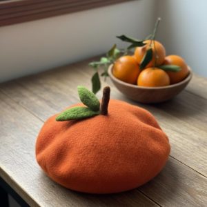 Hand Felted Lemon Orange Beret – 100% Wool Citrus Fruit Hat