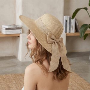 Women's Wide Brim Straw Hat | Floppy Bow Sun Protection Cap for Travel
