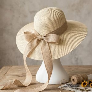 Flared Straw Hat with Scarf | Wide Brim Summer Sun Hat for Women, Girls