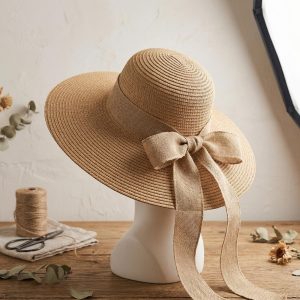 Flared Straw Hat with Scarf | Adjustable Summer Sun Hat, Beach Elegance