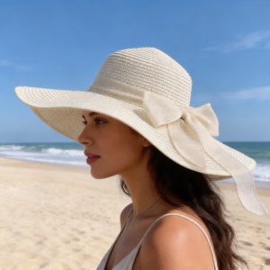 Women's Straw Sun Hat – Wide-Brimmed Beach Hat with Bow Accent – A Gift for Mom