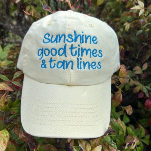Sunshine Tan Lines Butter Yellow Baseball Hat Unisex Ball Cap Embroidered Messy Hair