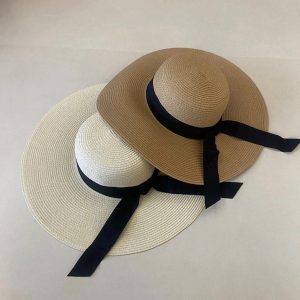 Wide Brim Straw Hat with Black Ribbon | European Elegance for Everyday