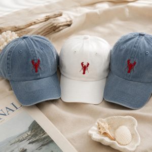 Embroidered Lobster Baseball Cap, Vintage Washed Dad Hat, Nautical Summer Style