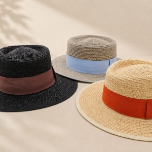 Raffia Straw Boater Hat, French Style Wide Brim Sun Hat, Chic Summer Vacation Beach