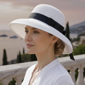 French Retro Straw Sun Hat | Elegant Bell Shape Wide Brim Beach Hat | Vintage Summer Bow Hat for Travel, Holidays & Garden Parties