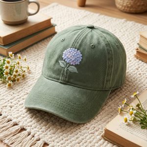 Blue Hydrangea Embroidered Baseball Cap, Two-Tone Botanical Sun Hat