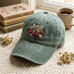 Embroidered Raspberry Baseball Cap, Adjustable Hat