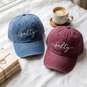 Embroidered Salty Baseball Cap, Washed Beach Sun Hat