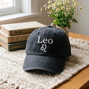 Embroidered Leo Zodiac Sign Vintage Baseball Cap Cotton Adjustable Distressed Dad Hat