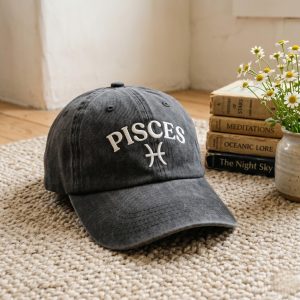 Embroidered Pisces Zodiac Baseball Cap, Astrology Adjustable Hat