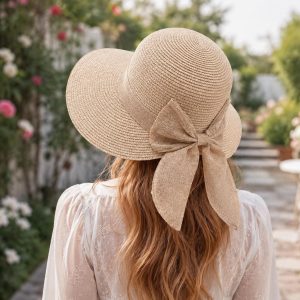 Wide Brim Straw Sun Hat for Women, Bowknot Beach Hat, UV Protection Summer Cap, Breathable Vacation Hat, Lightweight Travel Sun Hat