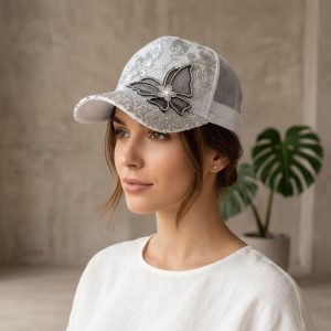 Sequin Flower Baseball Cap for Women, Lace & Floral Embroidered Sun Hat, Rhinestone Butterfly Adjustable Summer Cap