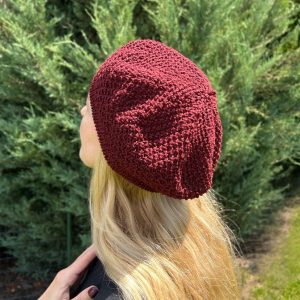 Summer Cotton Beret, French Classic Knit Beret Tam, Summer Beanie, Hat, Burgundy Women French Beret