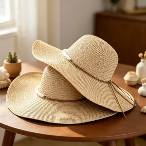 Extra-Wide Soft-Brimmed Straw Sun Hat, Foldable UV-Protective Beach Hat, Women's Summer Beach Vacation Hat With Adjustable Strap.